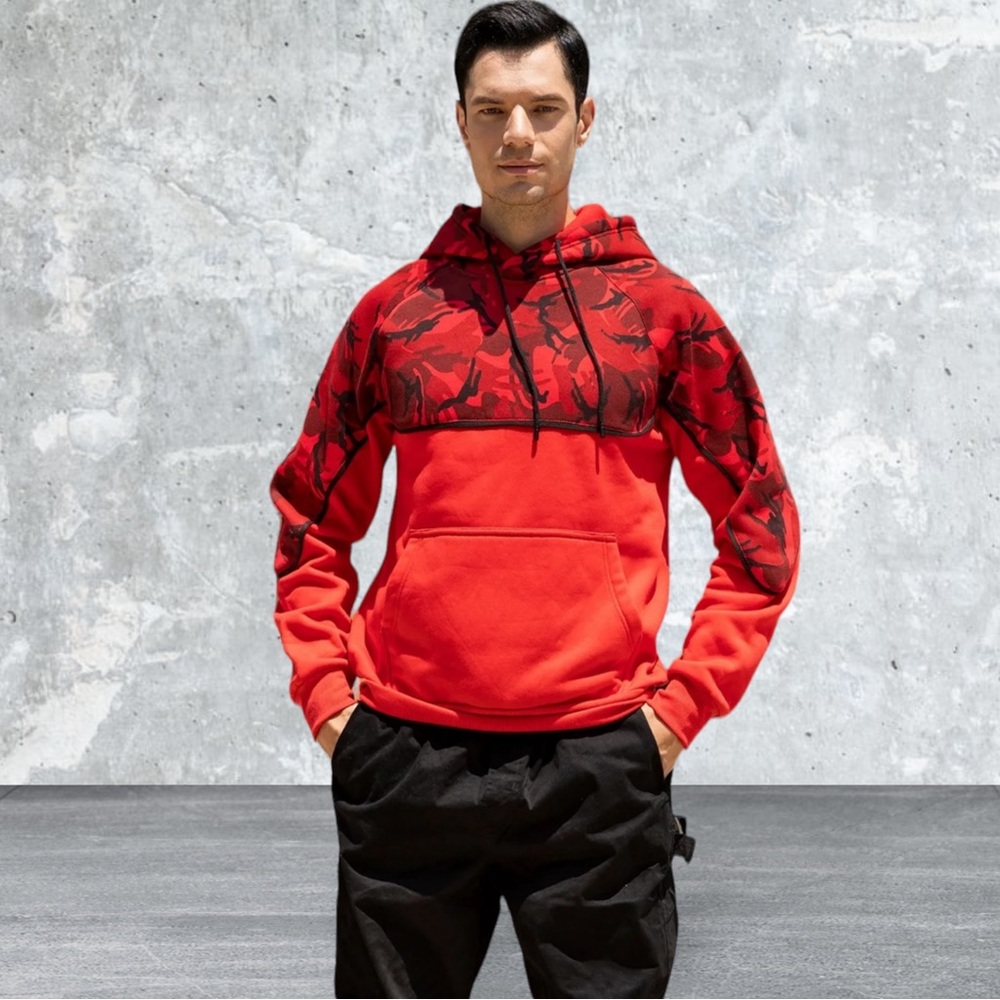 Fleece Men Hoodies Casual Hoodie Men Streetwear Sweatshirts Hooded Outfit Camo